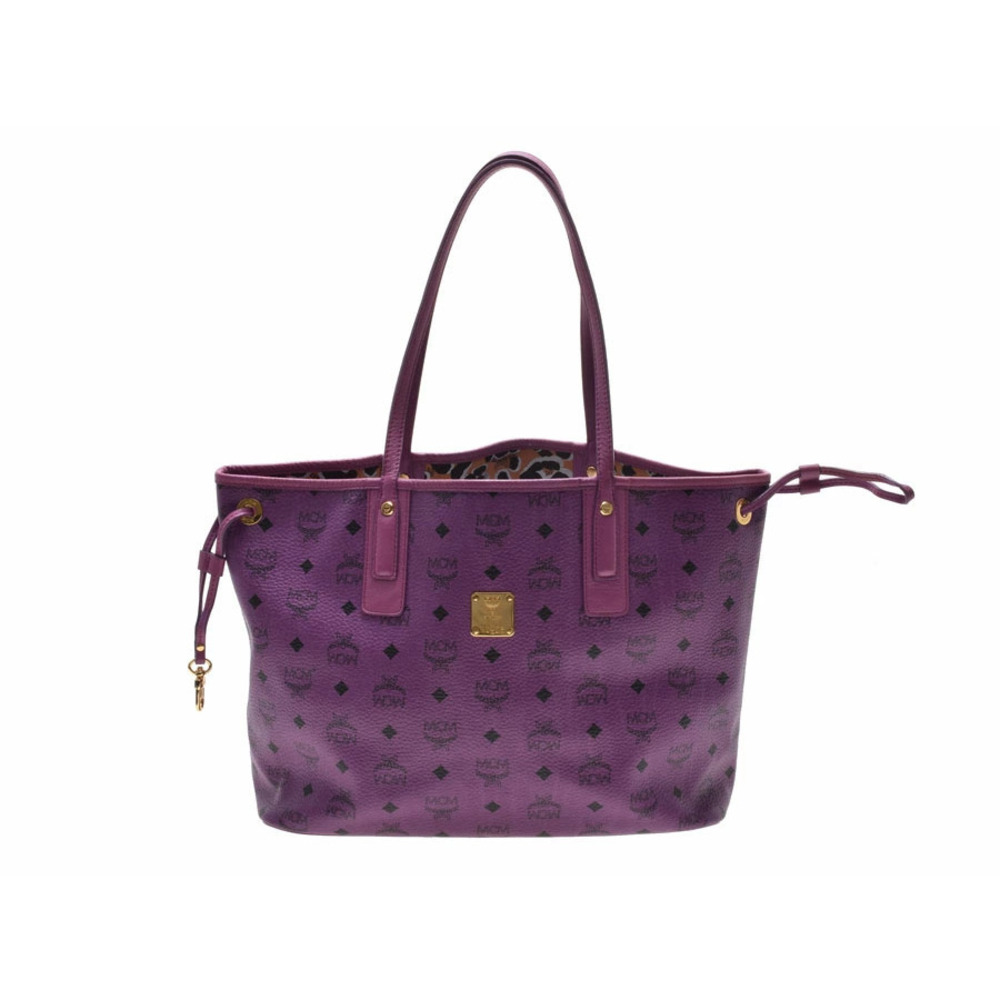 MCM Tote Bag Calfskin Purple Leopard Pouch
